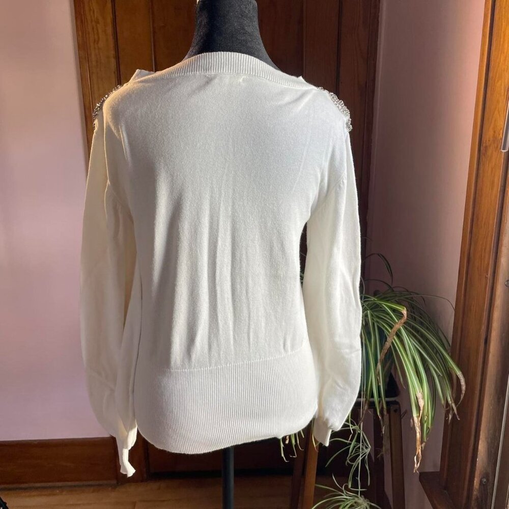 Maurice’s Women’s Small Embellished Puff Sleeve Sweater White Glam Coquette Y2K - Picture 5 of 7